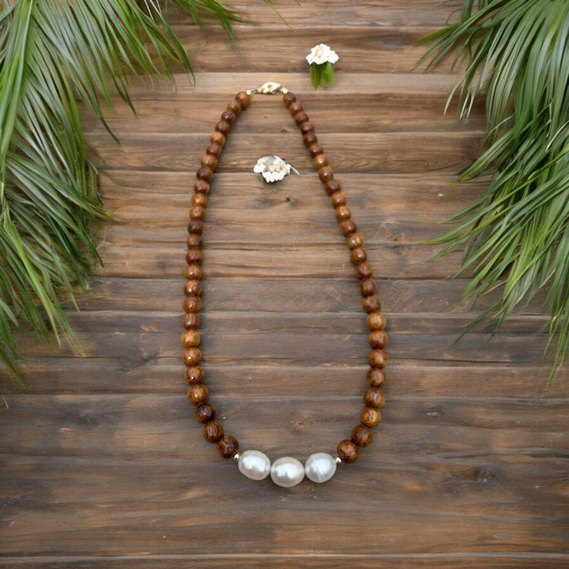 Koa and Large Baroque Fresh Water Pearls | Necklace 18"