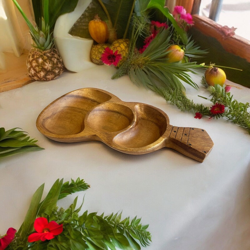 Acacia Wood Ukulele Tray w/ 3 Compartments
