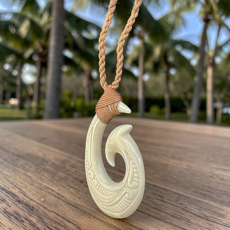 Buffalo Bone Fish Hook w/ Engravings