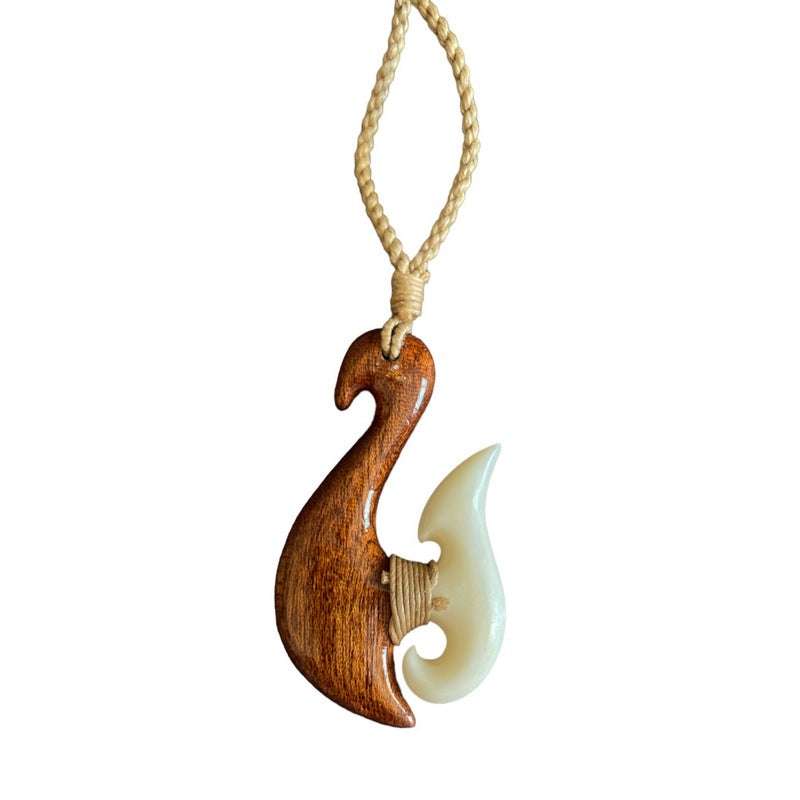 Koa Wood and Bone Fish Hook (Maori Style)