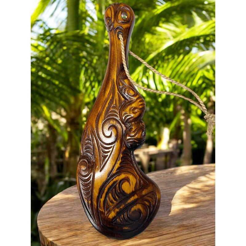 Carved Stained Traditional Wooden Wahaika | Māori Warrior