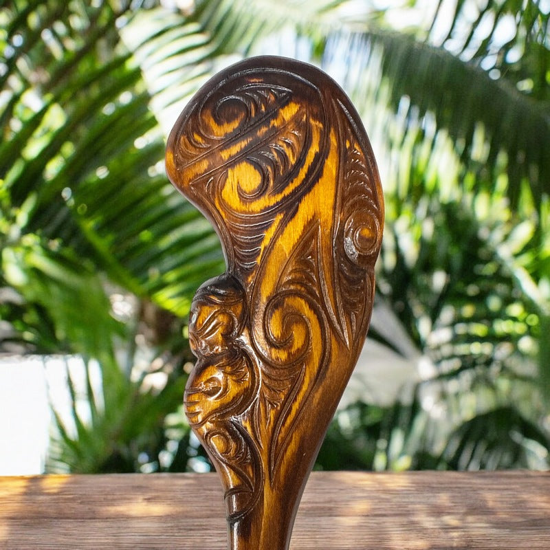 Carved Stained Traditional Wooden Wahaika | Māori Warrior