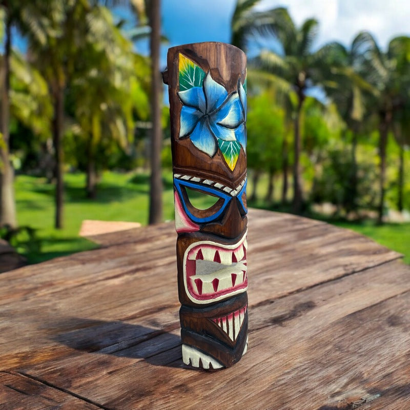 Tiki Mask with Plumeria Flowers | Hawaiian Mask 20"