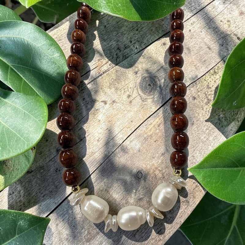 Koa and Heishi Fresh Water Pearls | Necklace 8mm