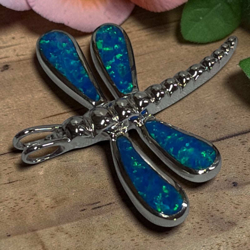 Dragonfly Necklace with Blue Opal