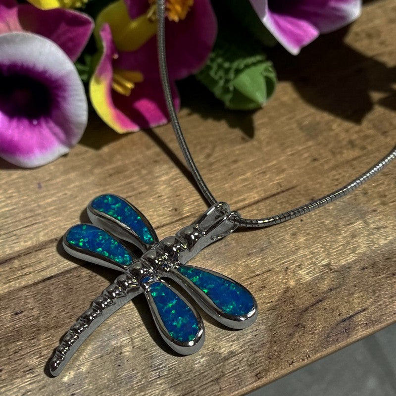 Dragonfly Necklace with Blue Opal