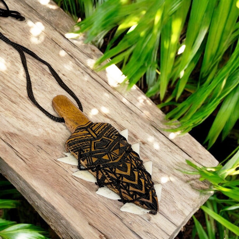 Leiomano Koa Wood Engraved Necklace