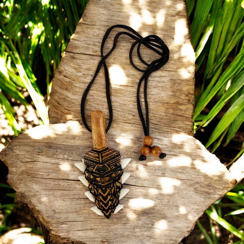 Leiomano Koa Wood Engraved Necklace