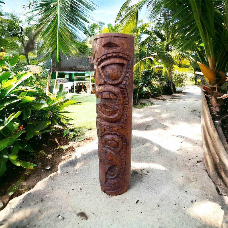 Warrior and Strength Tiki Totem | Hawaiian Décor 20" (Stained)