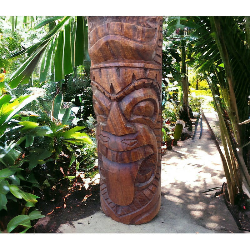 Warrior and Strength Tiki Totem | Hawaiian Décor 20" (Stained)