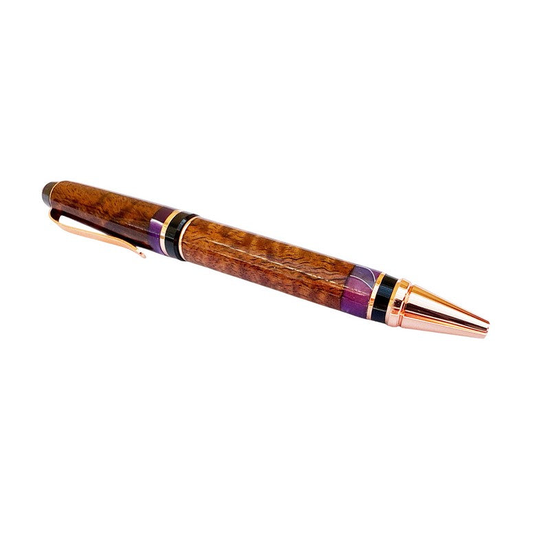 Curly Koa Wood Pen | Purple Accents