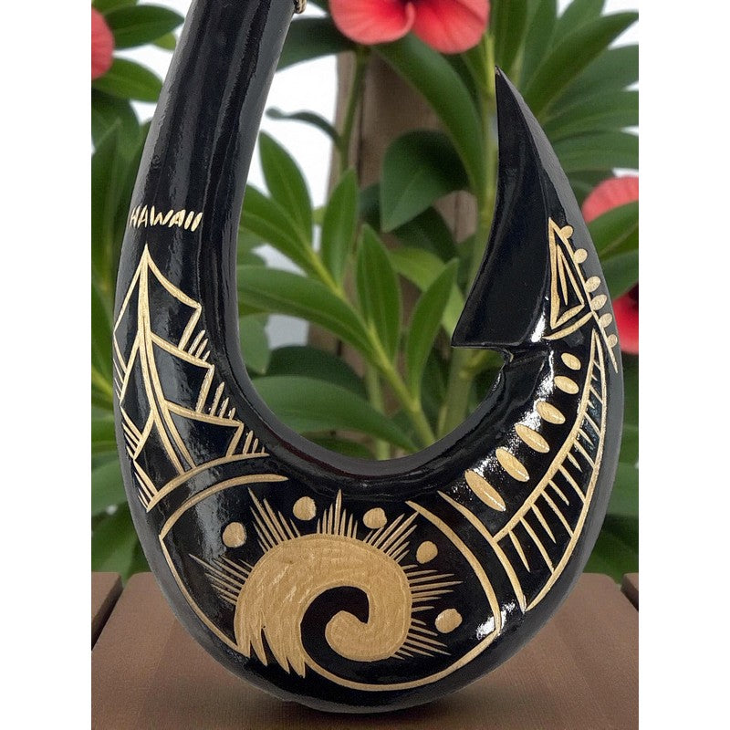 Hawaiian Black Fish Hook w/ Engravings | Hawaiian Home 12"