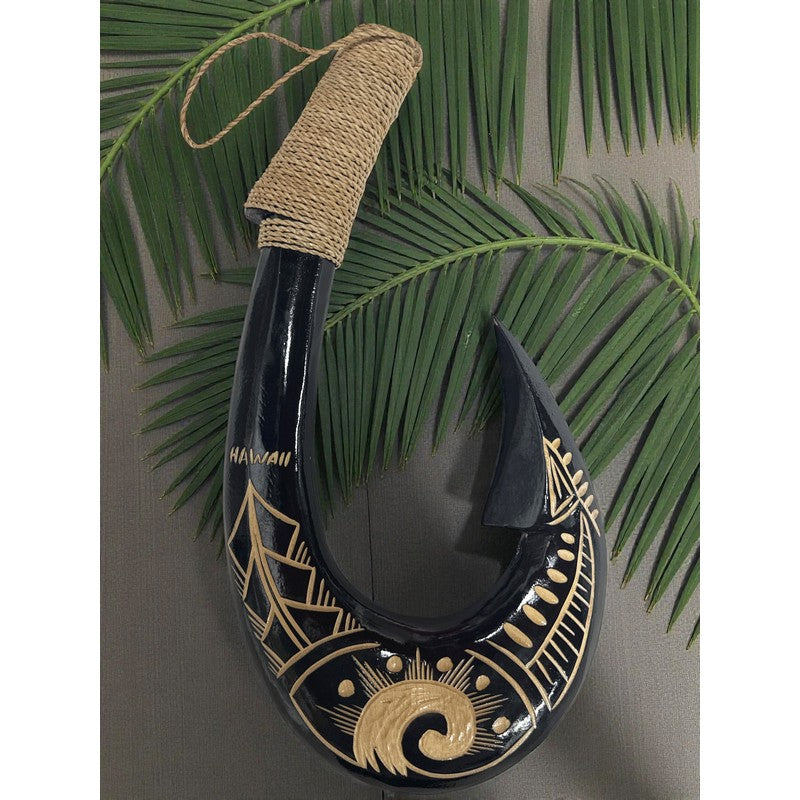 Hawaiian Black Fish Hook w/ Engravings | Hawaiian Home 12"