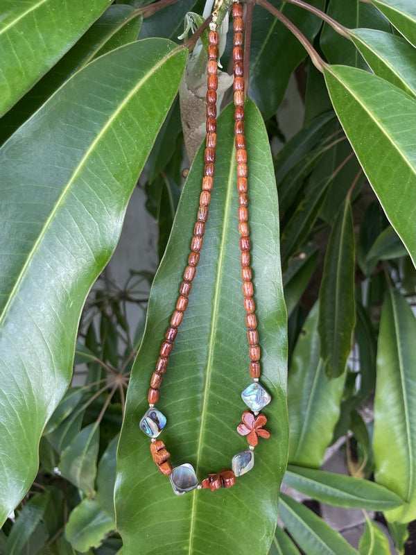 Koa Plumeria with Abalone Shell Necklace