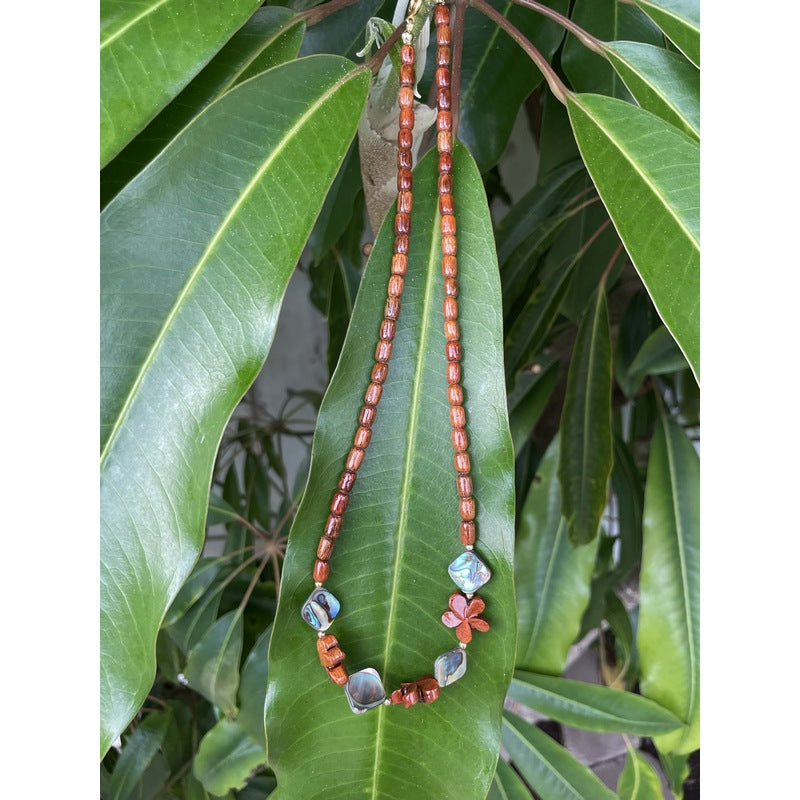 Koa Plumeria with Abalone Shell Necklace