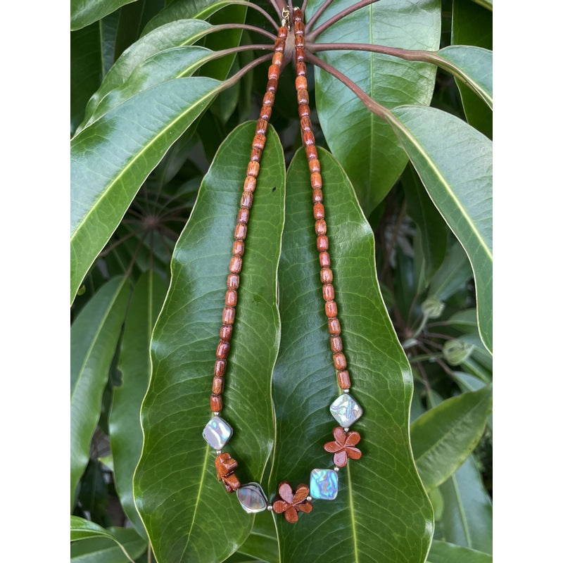 Koa Plumeria with Abalone Shell Necklace