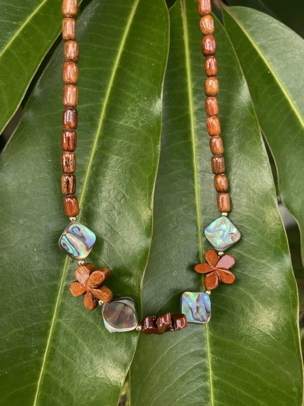 Koa Plumeria with Abalone Shell Necklace