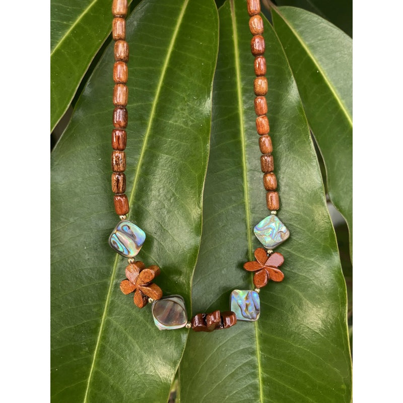 Koa Plumeria with Abalone Shell Necklace