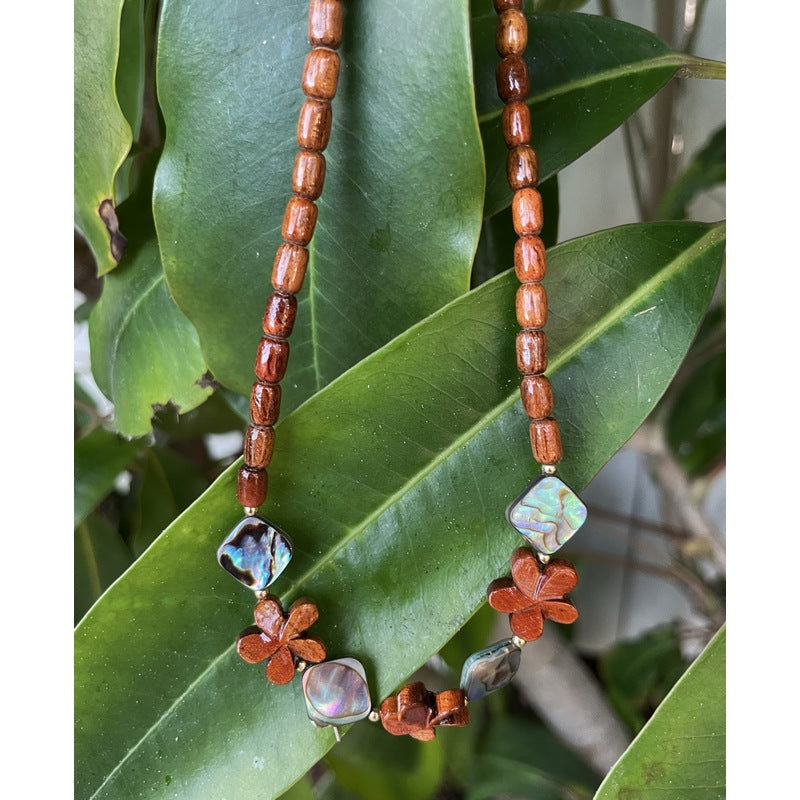 Koa Plumeria with Abalone Shell Necklace