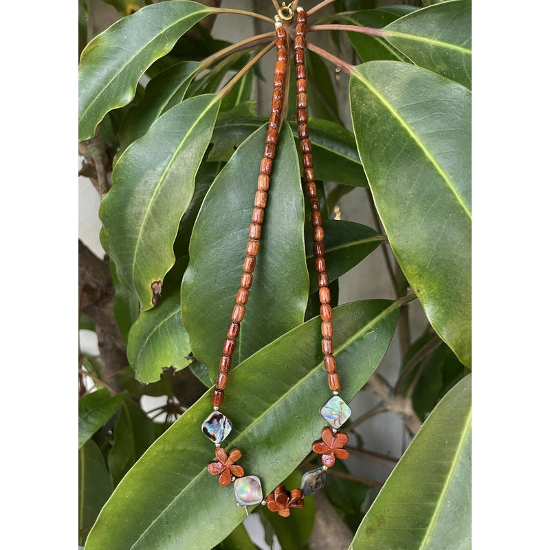 Koa Plumeria with Abalone Shell Necklace