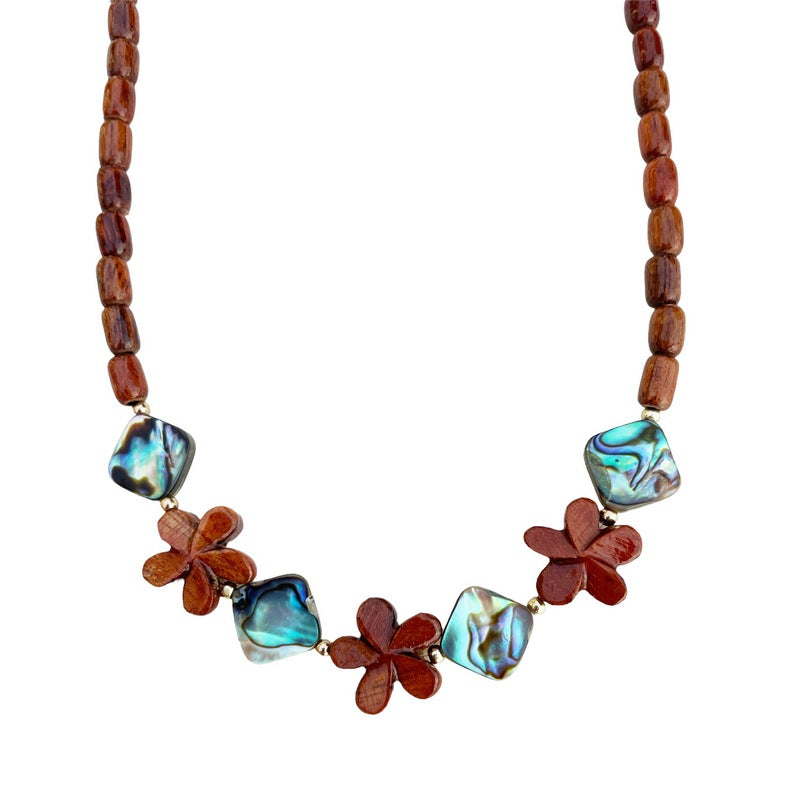Koa Plumeria with Abalone Shell Necklace