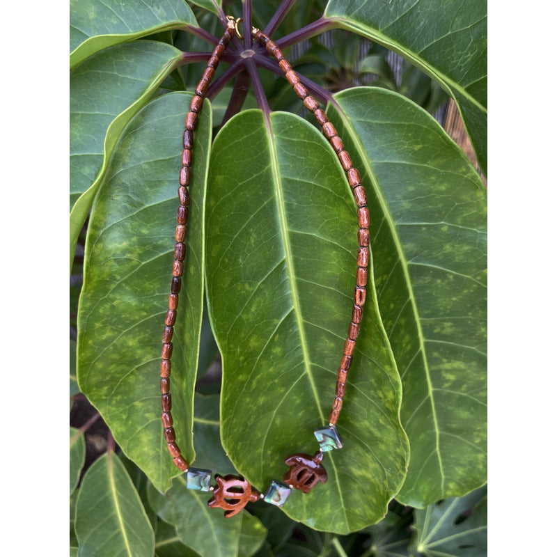 Koa Sea Turtles with Abalone Shell Necklace