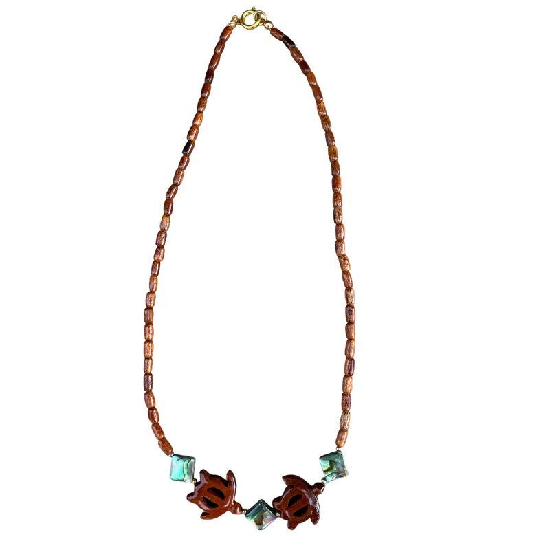 Koa Sea Turtles with Abalone Shell Necklace