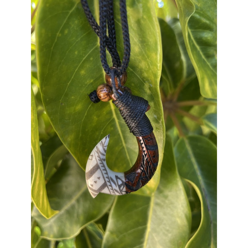 Hawaiian Koa and Bone Makau with Engravings