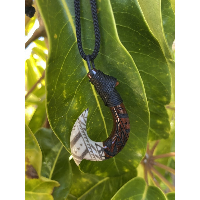 Hawaiian Koa and Bone Makau with Engravings