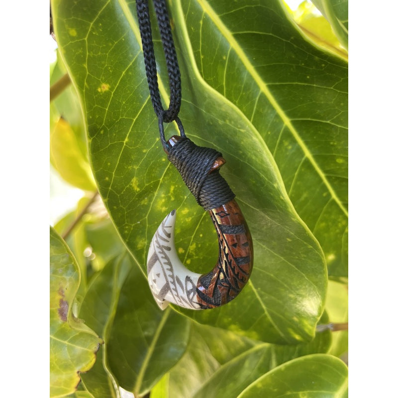 Hawaiian Koa and Bone Makau with Engravings