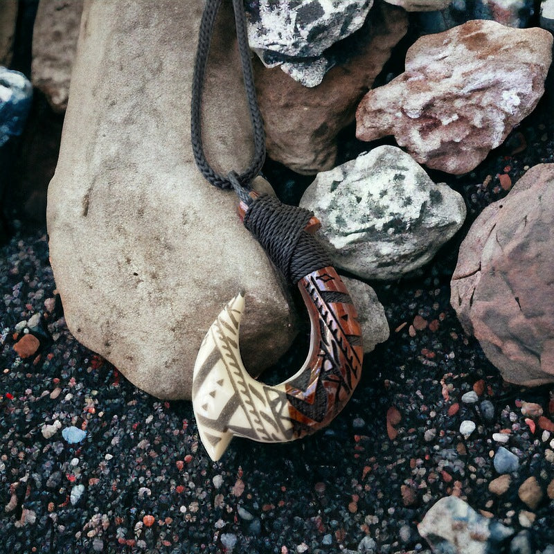 Hawaiian Koa and Bone Makau with Engravings