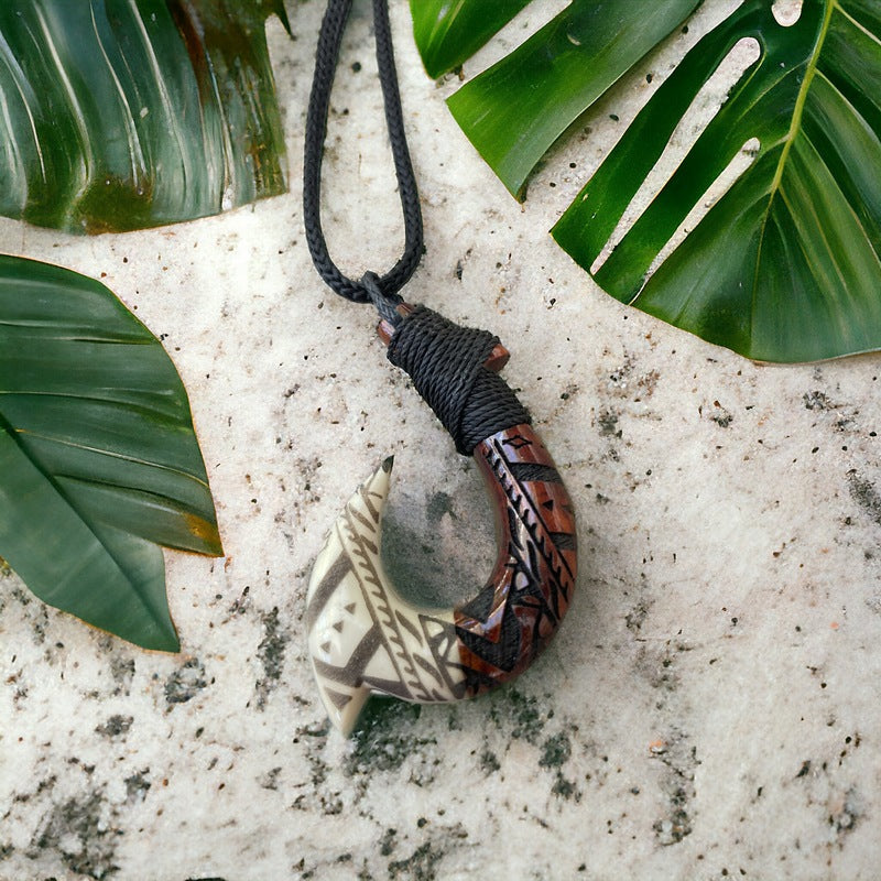 Hawaiian Koa and Bone Makau with Engravings