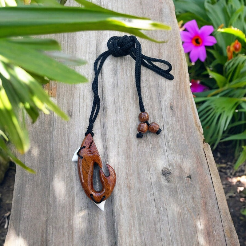 Shark Koa and Bone Necklace