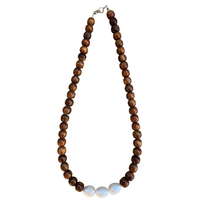 Koa and Large Baroque Fresh Water Pearls | Necklace 18"