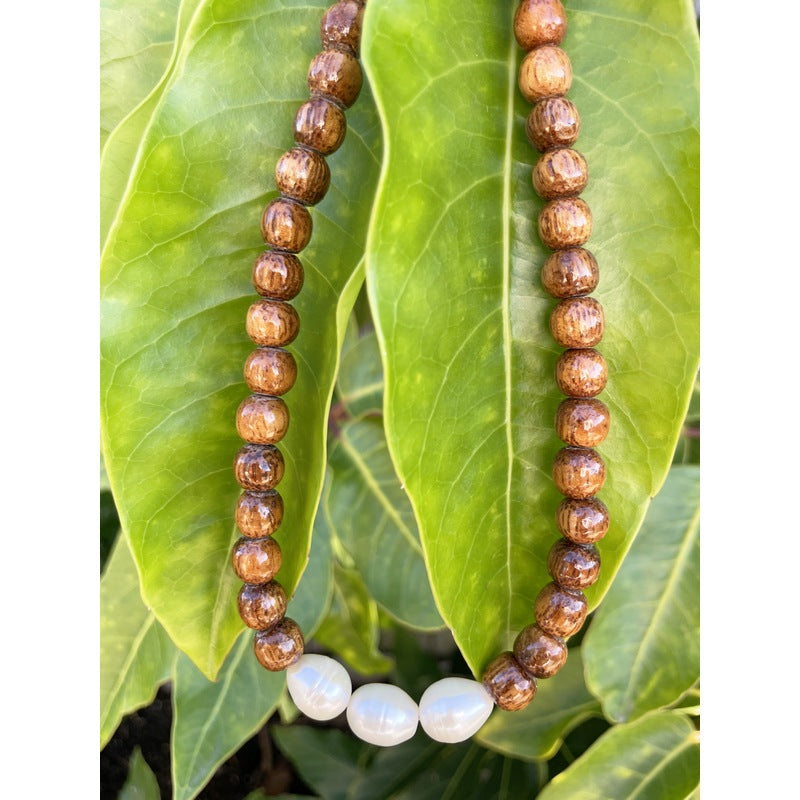 Koa and Large Baroque Fresh Water Pearls | Necklace 18"