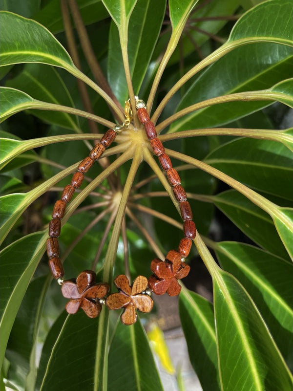 Three Plumeria Flower Koa Bracelet