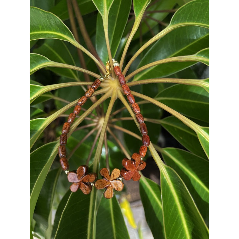 Three Plumeria Flower Koa Bracelet