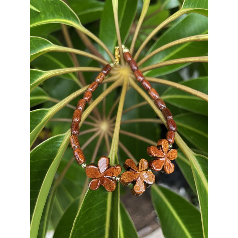 Three Plumeria Flower Koa Bracelet