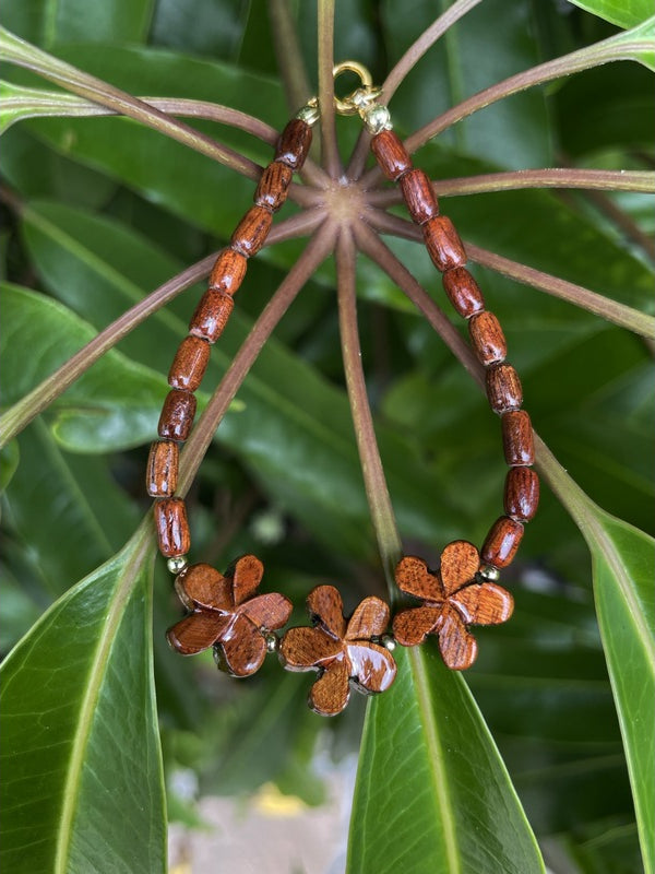 Three Plumeria Flower Koa Bracelet