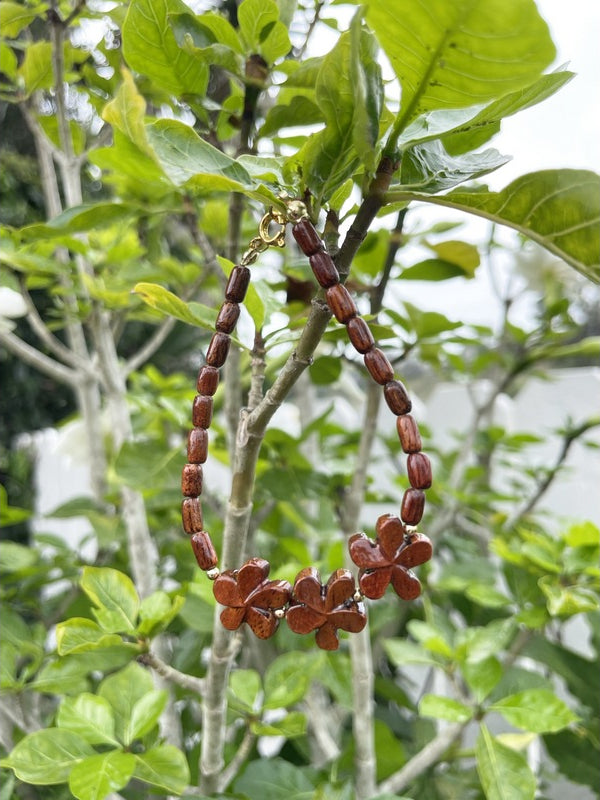 Three Plumeria Flower Koa Bracelet