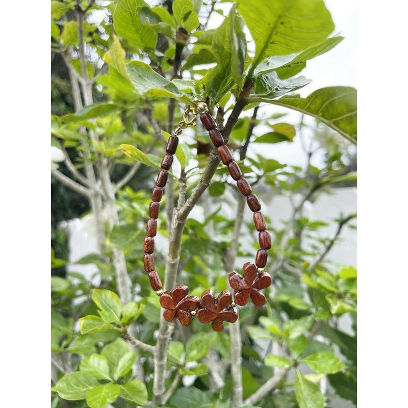 Three Plumeria Flower Koa Bracelet