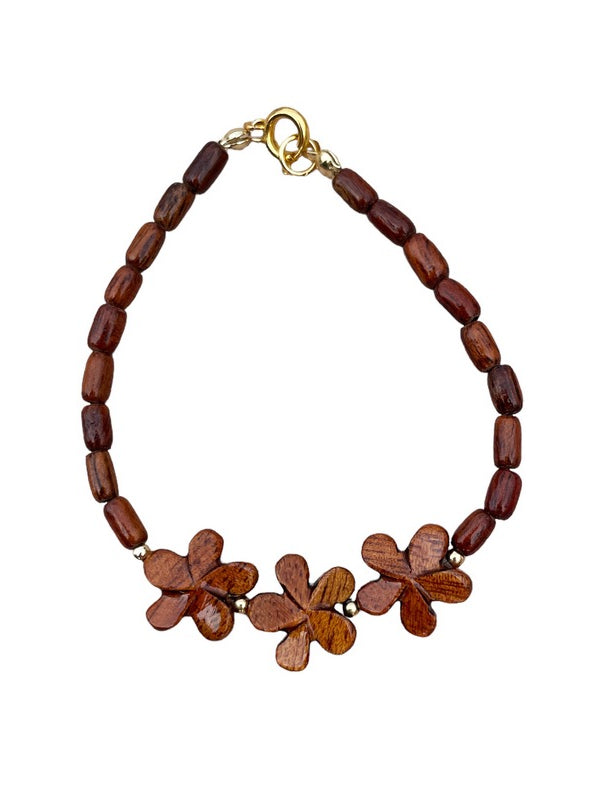 Three Plumeria Flower Koa Bracelet