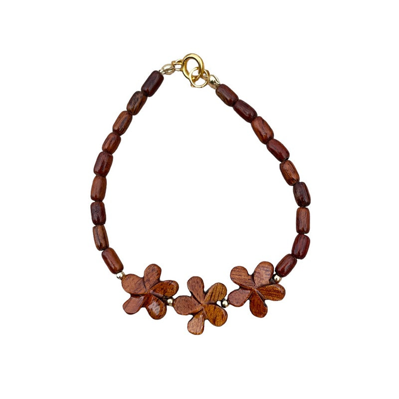 Three Plumeria Flower Koa Bracelet