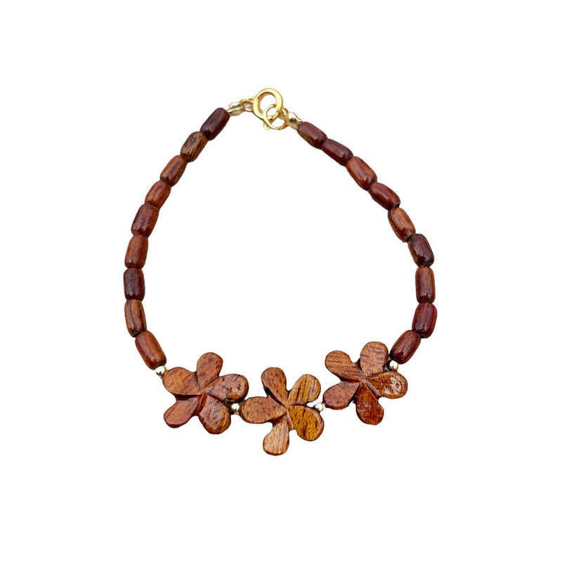 Three Plumeria Flower Koa Bracelet