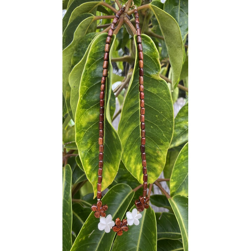 Hawaiian Koa & Bone Plumeria Necklace