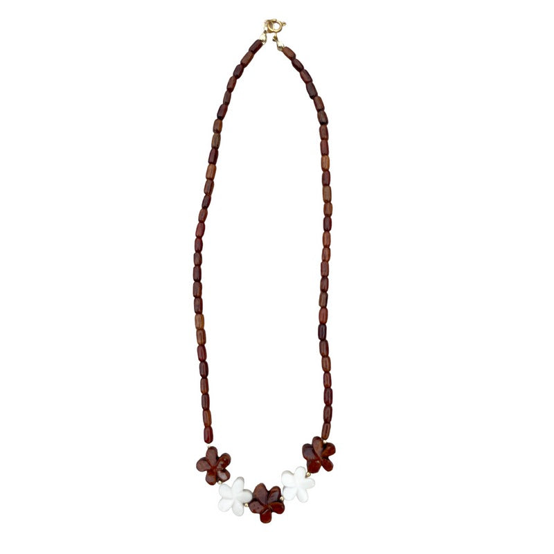 Hawaiian Koa & Bone Plumeria Necklace