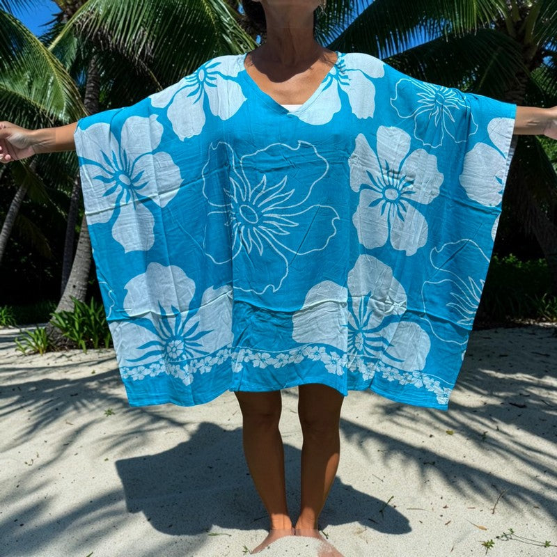 Beach Cover-Up | Hawaiian Flowers AQUA