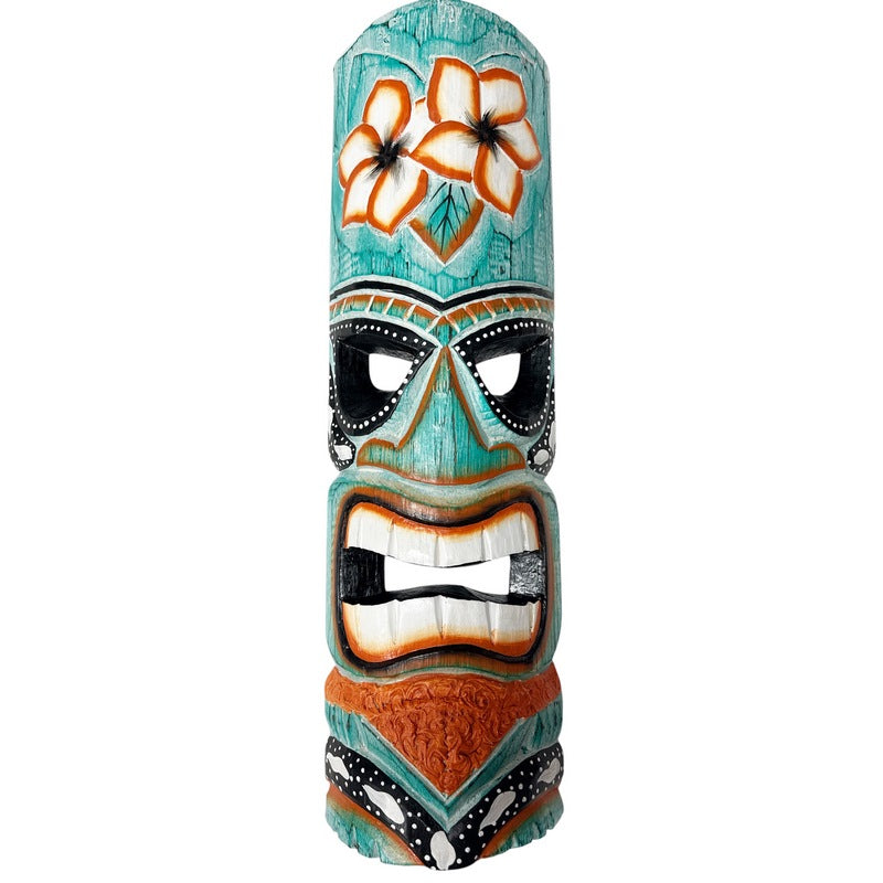 Tiki Mask with Plumeria Flowers | Polynesian Mask 20"