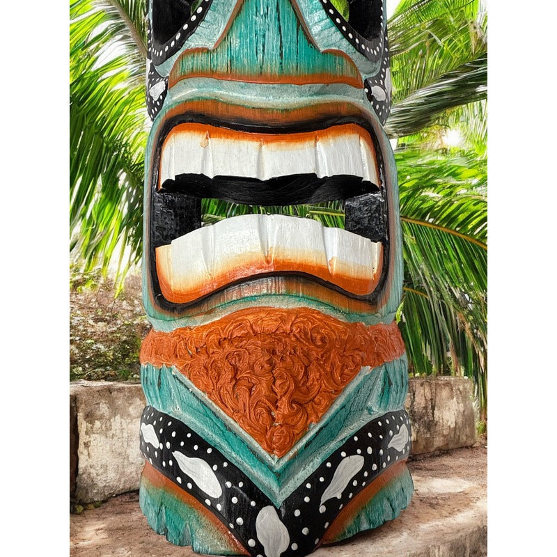 Tiki Mask with Plumeria Flowers | Polynesian Mask 20"