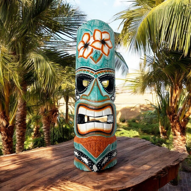 Tiki Mask with Plumeria Flowers | Polynesian Mask 20"